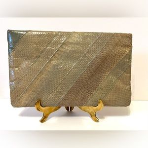 Ronay Vintage 1980s Genuine Leather Snakeskin Grey Clutch/ Handbag